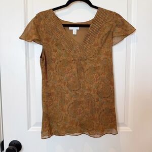 Y2K Womens Babydoll Paisley Silk Top Size 4 Forest Fairy Boho Ethereal Lined Vtg